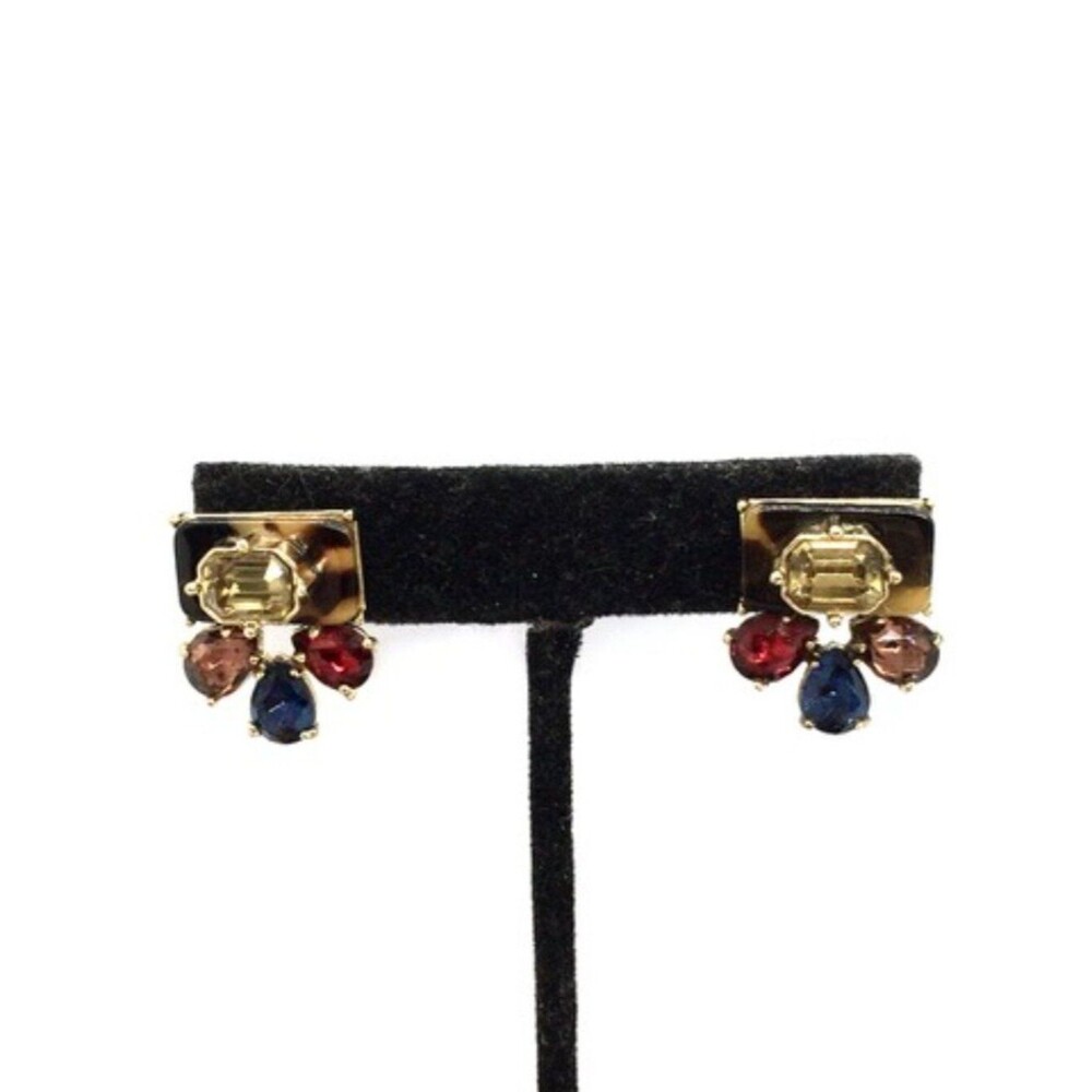 Colorful Rhinestone Earrings Multicolor Gold Tone Statement Pierced